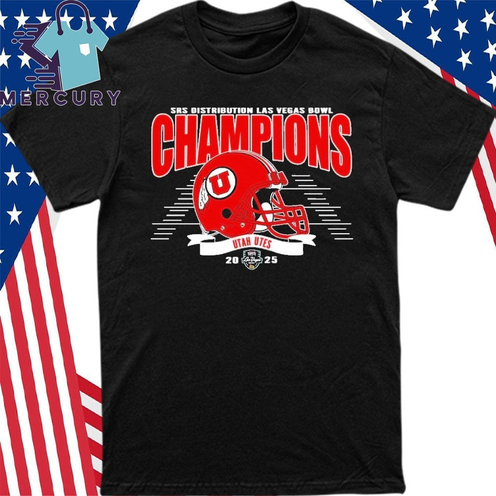 Utah Utes 2025 SRS Distribution Las Vegas Bowl Champions Helmet Shirt
