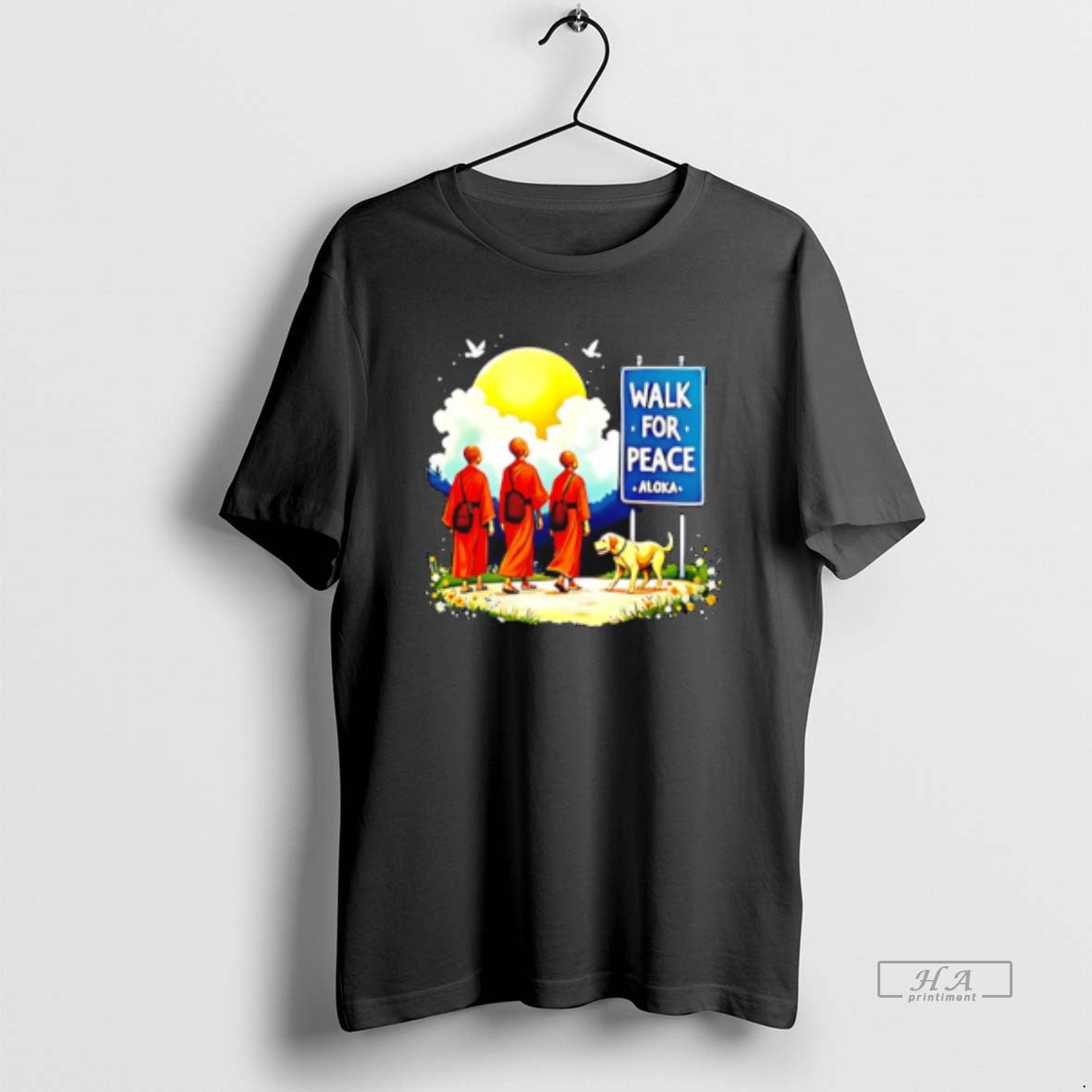 Official Walk For Peace Like Monks And Aloka Dog Sun And Sign T-Shirts, Hoodie, Sweatshirt | AU01DripNestTees.com