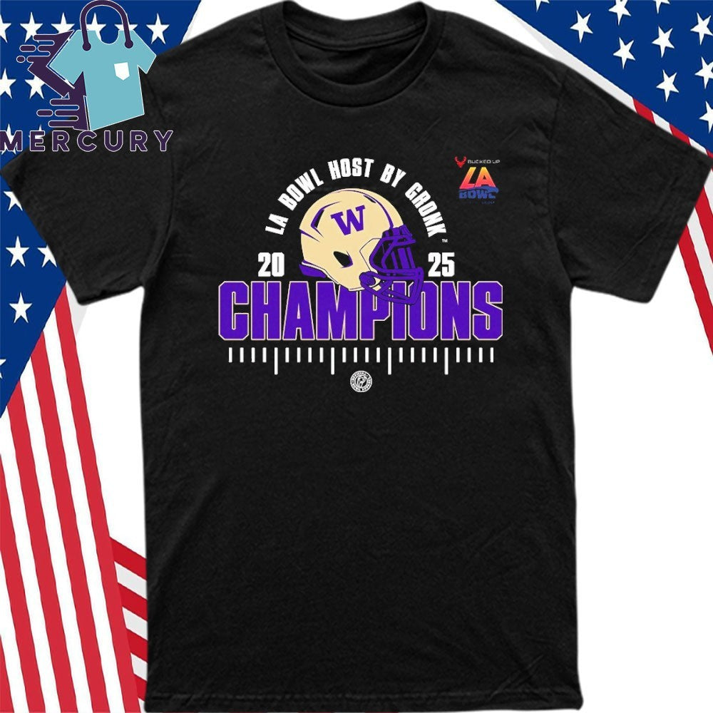 Washington Huskies 2025 Bucked Up LA Bowl Champions Helmet Shirt