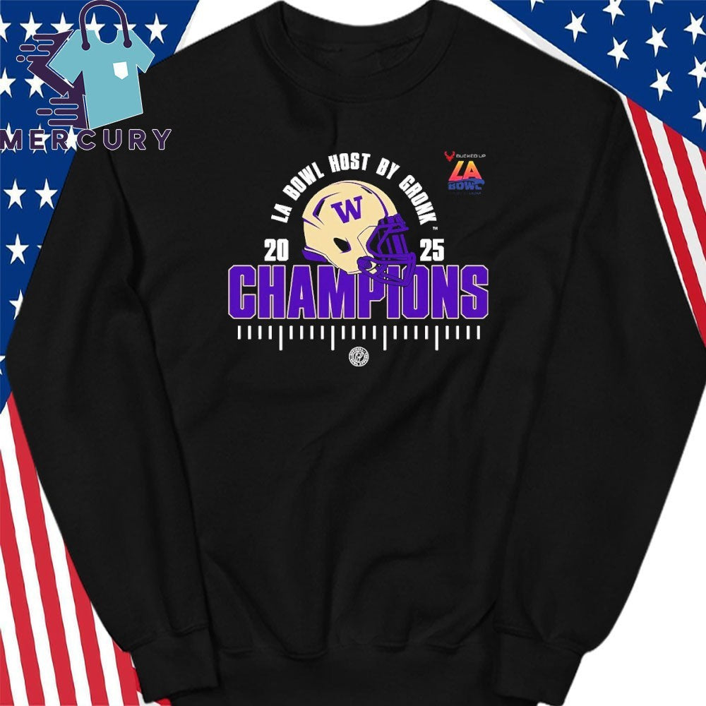 Washington Huskies 2025 Bucked Up LA Bowl Champions Helmet Shirt