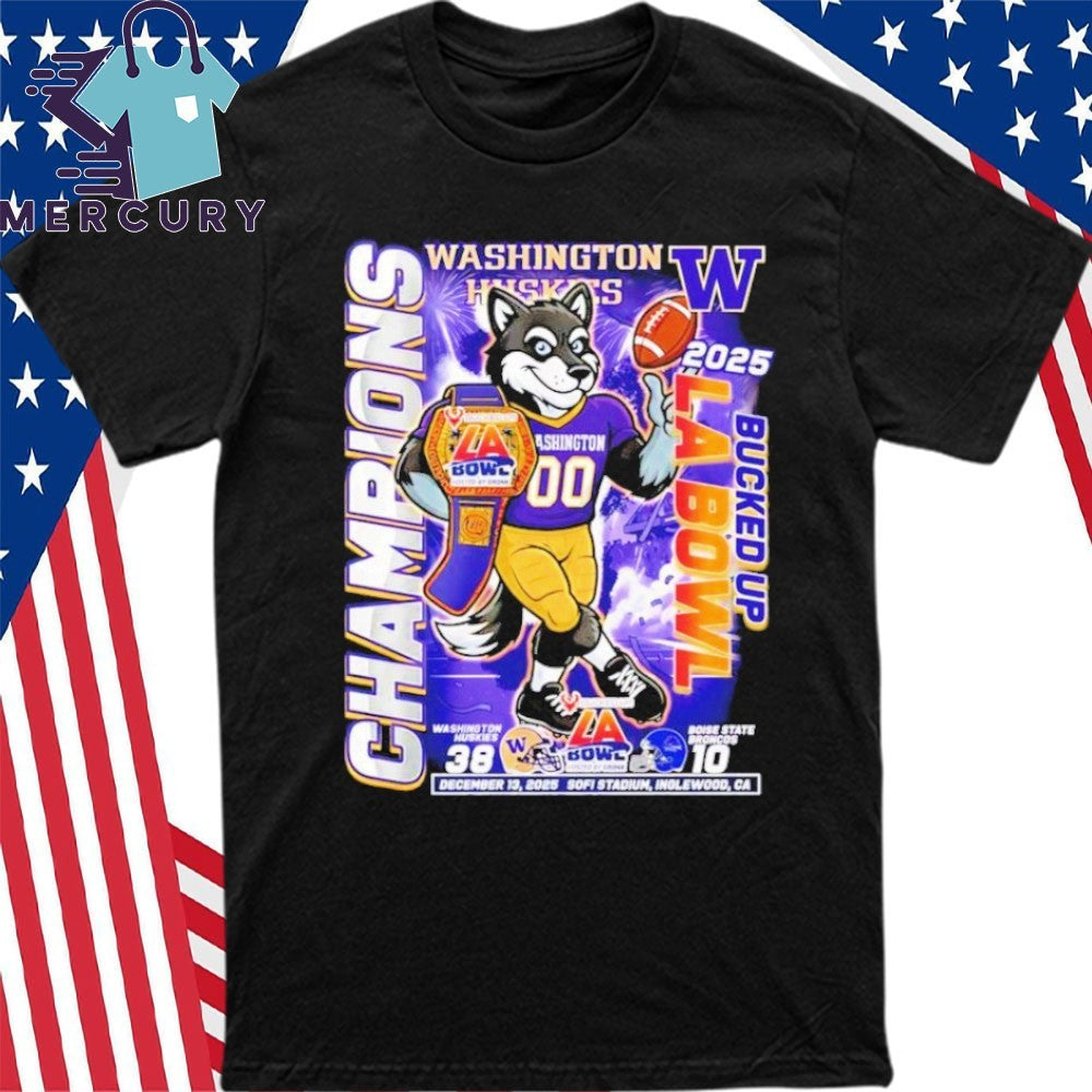 Washington Huskies Bucked Up LA Bowl Champions 2025 Mascot Shirt