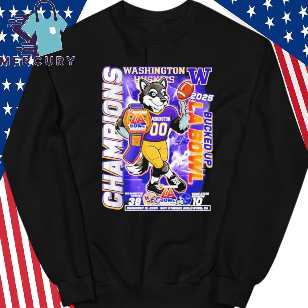 Washington Huskies Bucked Up LA Bowl Champions 2025 Mascot Shirt