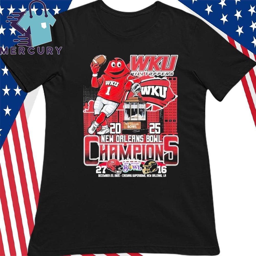 Western Kentucky Hilltoppers Football 2025 New Orleans Bowl Champions Mascot Shirt