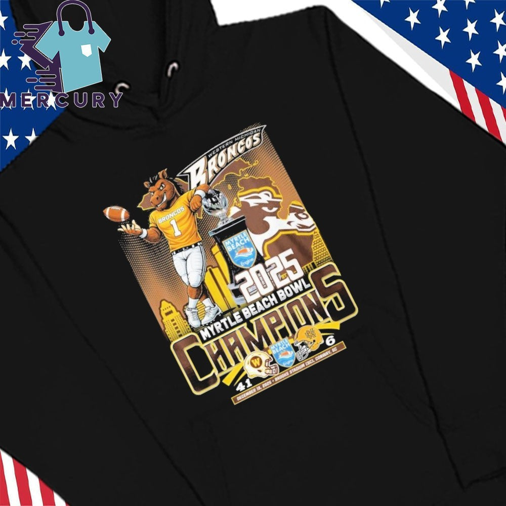 Western Michigan Broncos 2025 Myrtle Beach Bowl Champions Mascot Shirt