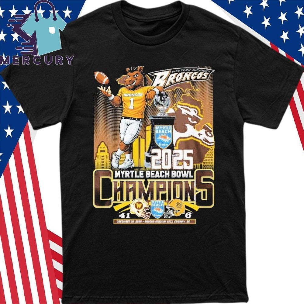Western Michigan Broncos 2025 Myrtle Beach Bowl Champions Mascot Shirt