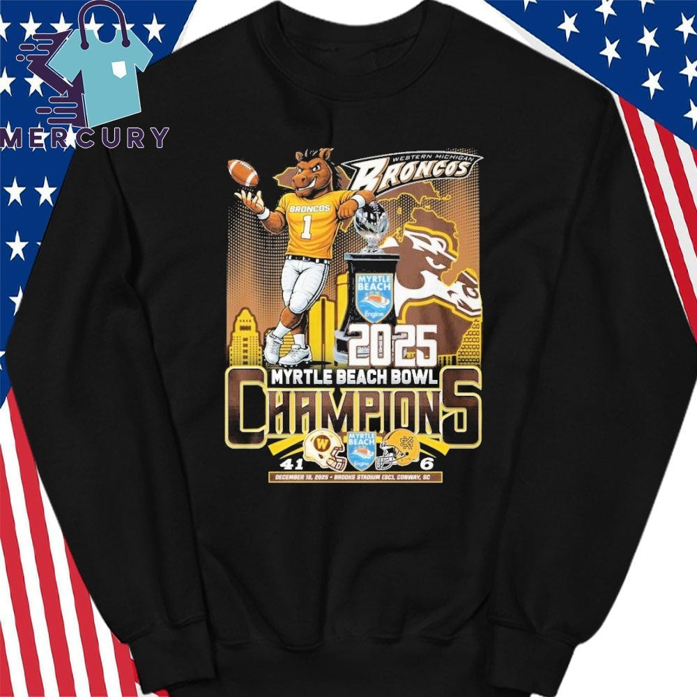 Western Michigan Broncos 2025 Myrtle Beach Bowl Champions Mascot Shirt