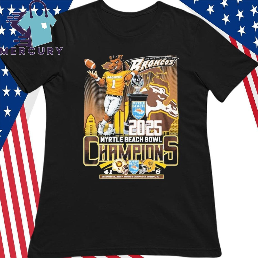 Western Michigan Broncos 2025 Myrtle Beach Bowl Champions Mascot Shirt