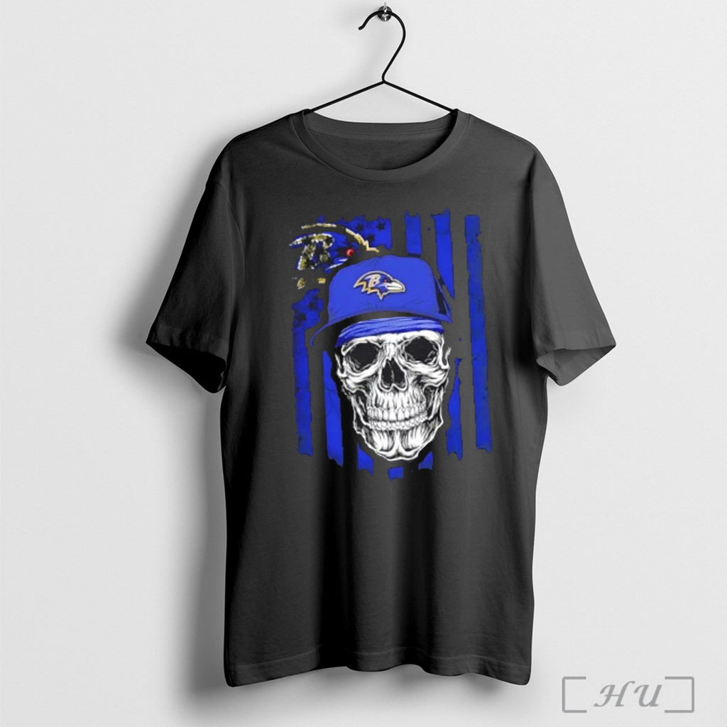 Officials Baltimore Ravens X Skull Hip Hop Us Flag T Shirt