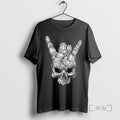 Officials Black And White Sketch Skull With Rock And Roll Horns Hand Gesture Premium T-Shirts, Hoodie, Sweatshirt