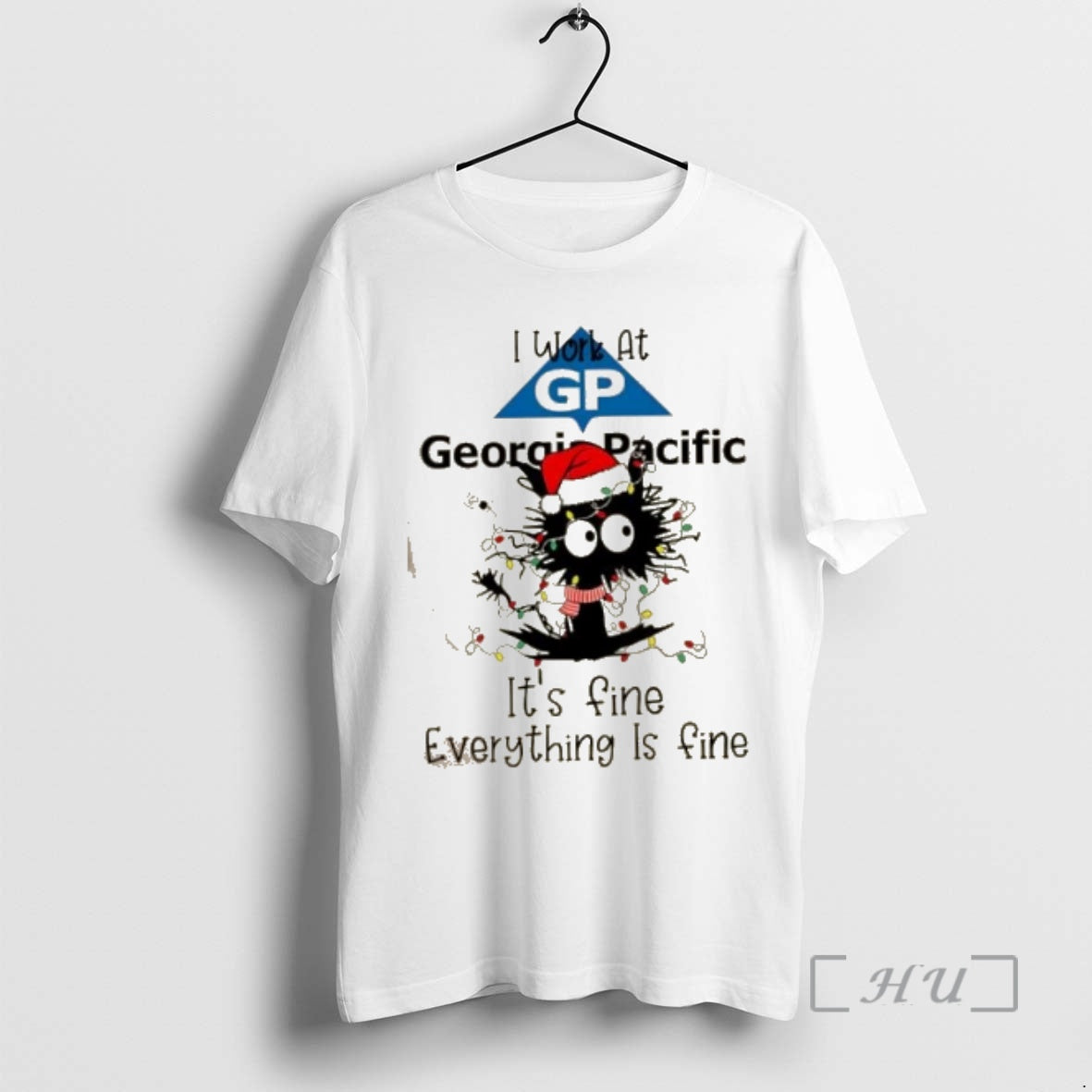 Officials Black Cat I Work At Georgia Pacific Its Fine Everything Is Fine Christmas Lights T-Shirts, Hoodie, Sweatshirt