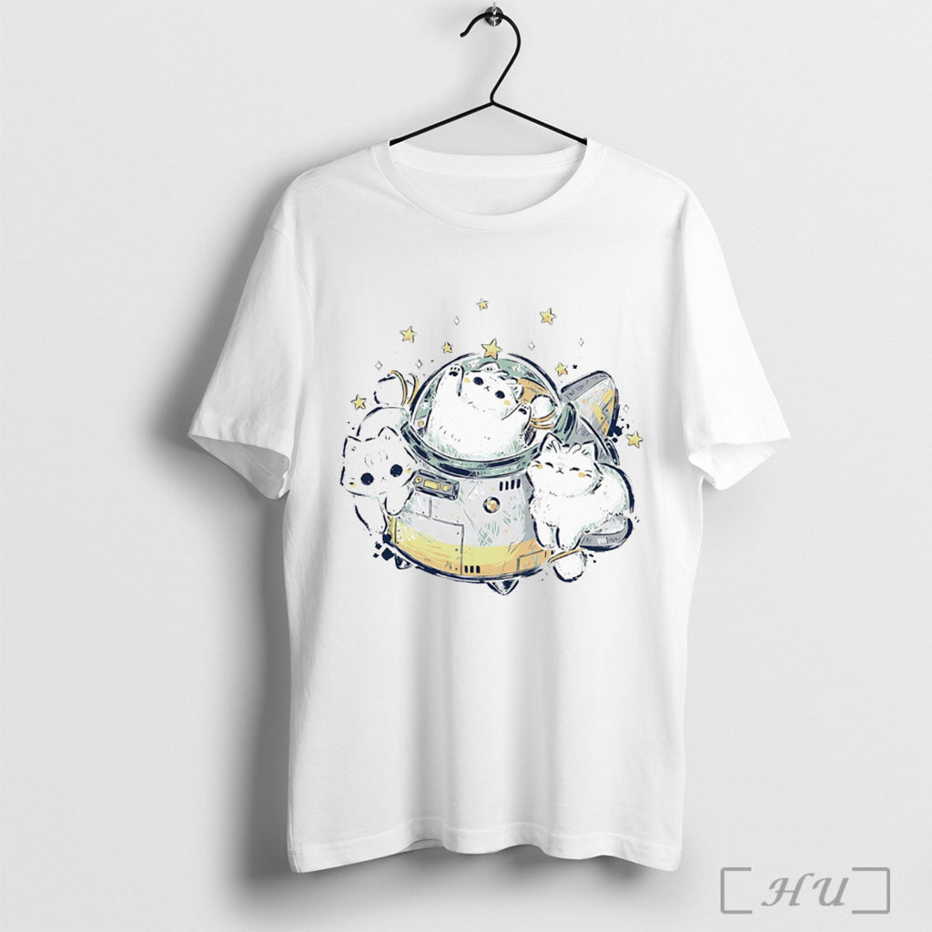 Officials Cute Alien Cats Spaceship T Shirt