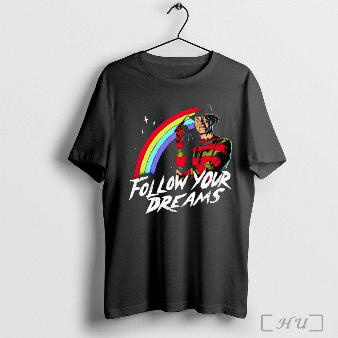 Officials Freddy Krueger Follow Your Dreams Rainbow Halloween T Shirt