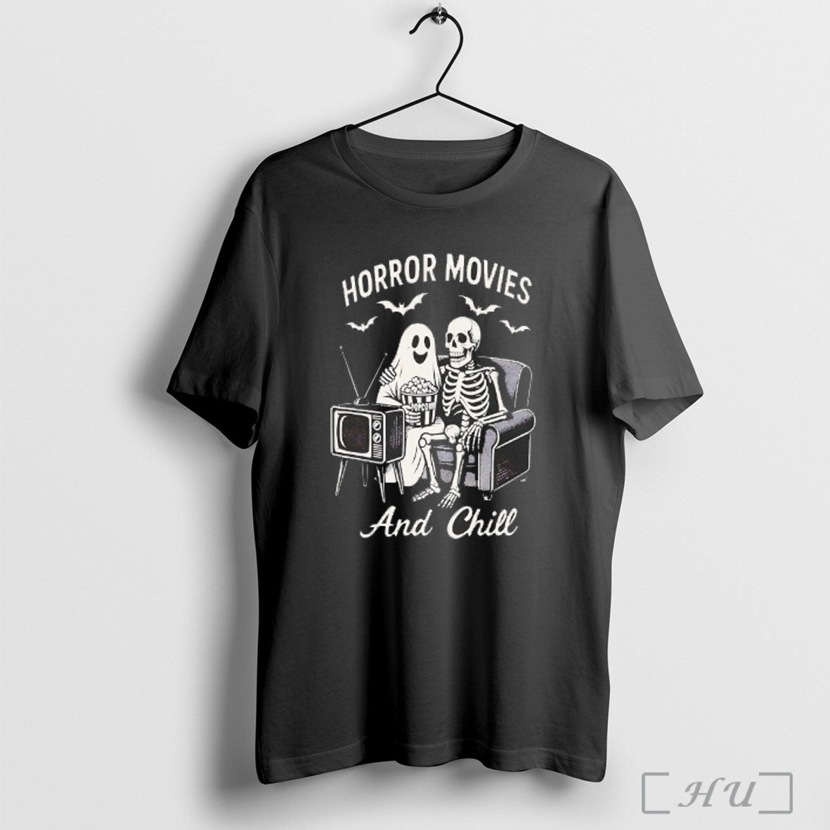 Officials Ghost And Skeleton Horror Movies And Chill Halloween T Shirt