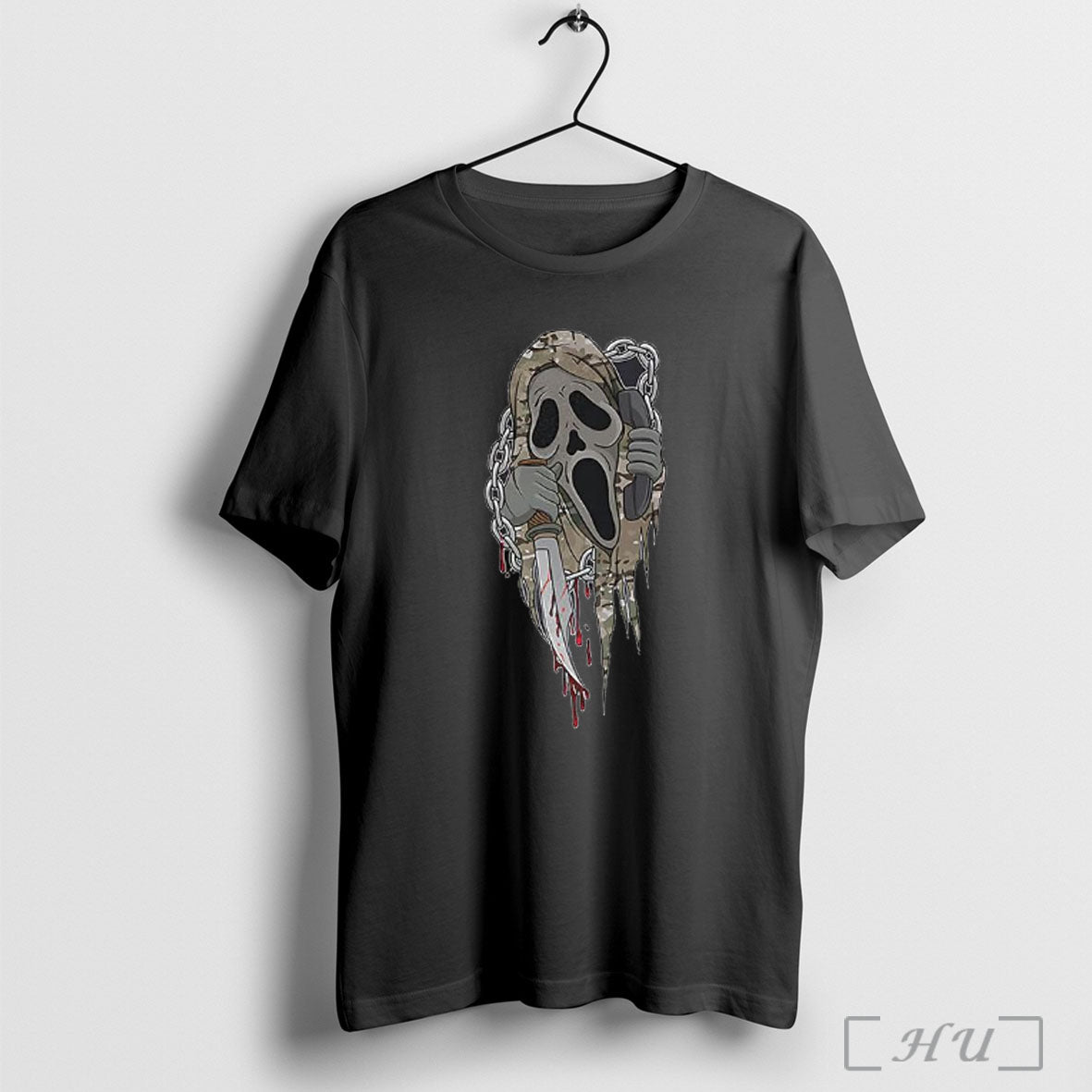 Officials Ghostface Camo Calling The Phone With Knife Halloween T Shirt