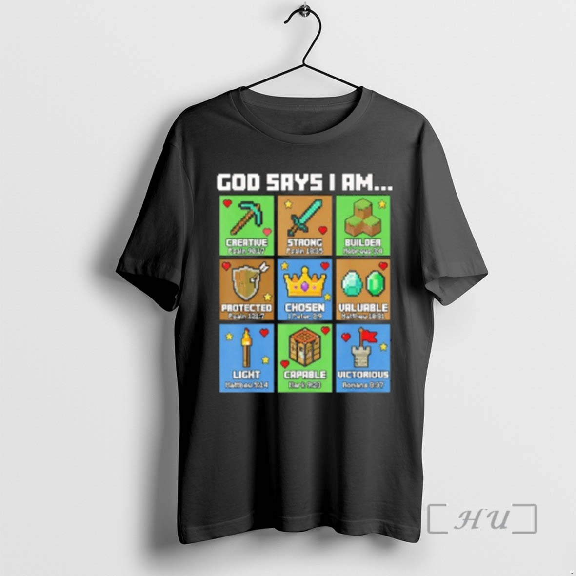 Officials God Says I Am Bible Verses Pixel Art Christian Gamer Boys Premium T Shirts Hoodie, Sweatshirt