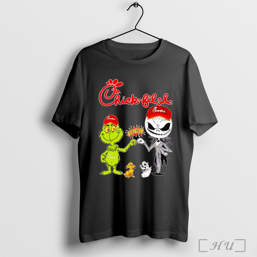 Officials Grinch And Jack Skellington Fist Bump Chick Fil A Halloween T Shirt