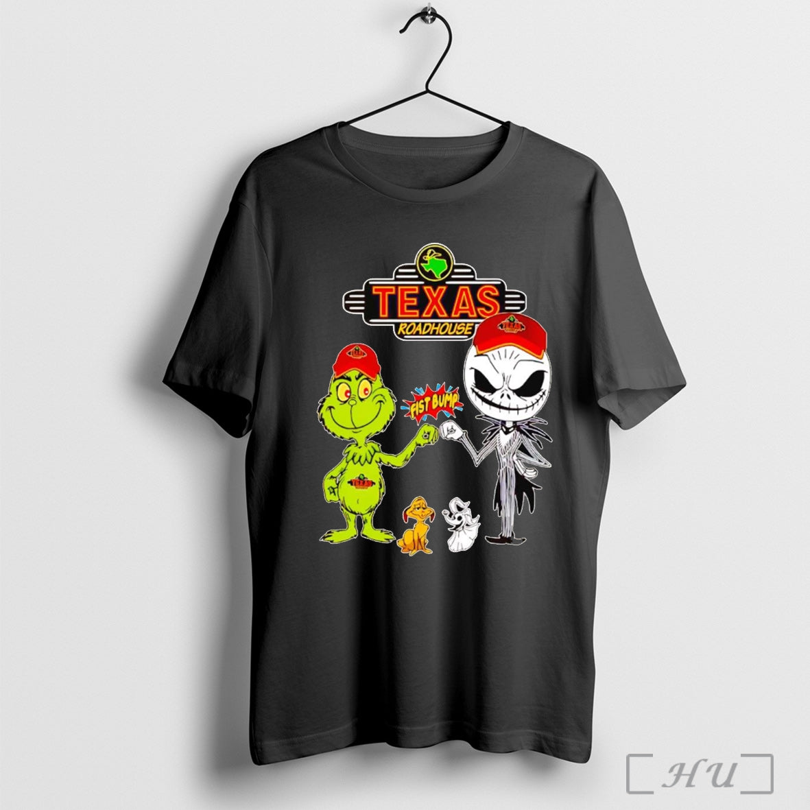 Officials Grinch And Jack Skellington Fist Bump Texas Roadhouse Halloween T Shirt