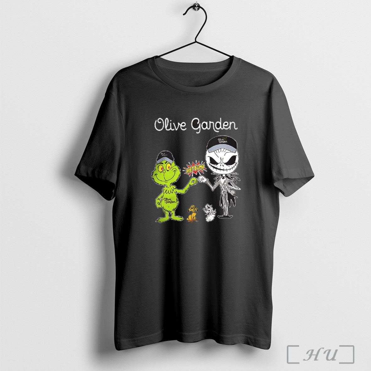 Officials Grinch Fist Bump Jack Skellington Olive Garden Halloween 2025 V Neck T Shirt