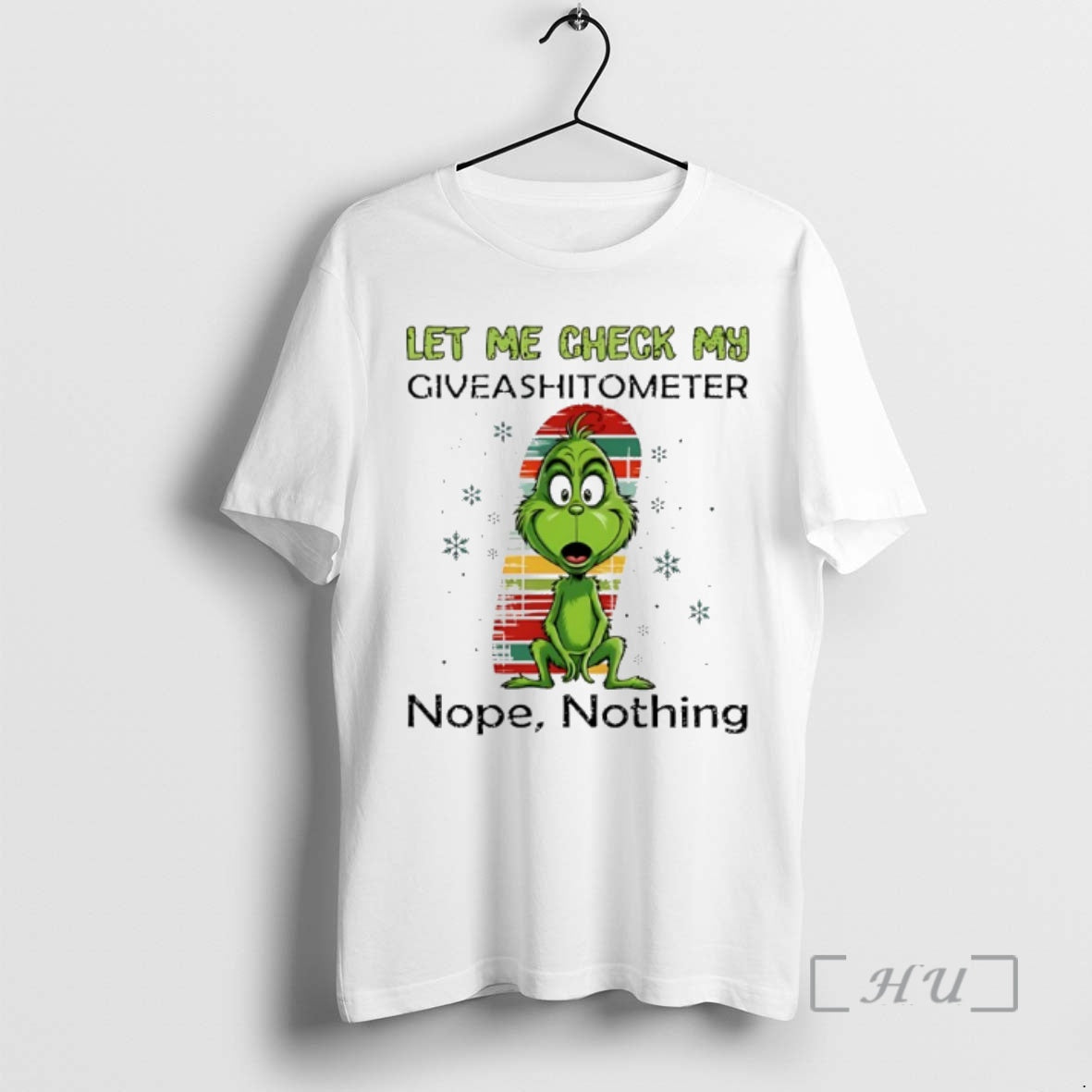 Officials Grinch Let Me Check My Giveshitometer Nope Nothing Christmas 2025 Premium T Shirts Sweater Hoodie, Sweatshirt