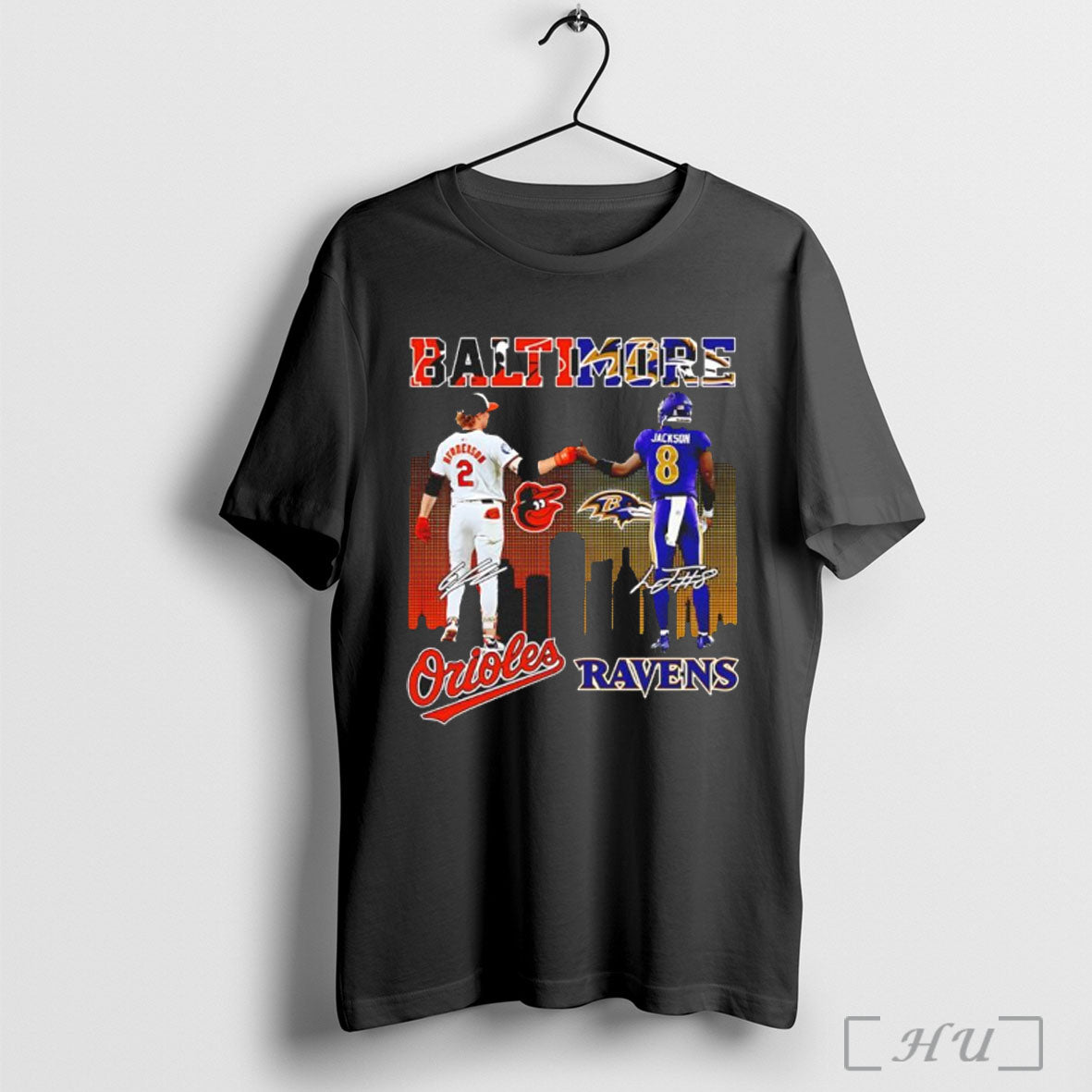 Officials Gunnar Henderson Baltimore Orioles And Lamar Jackson Baltimore Ravens Signature T Shirt Black
