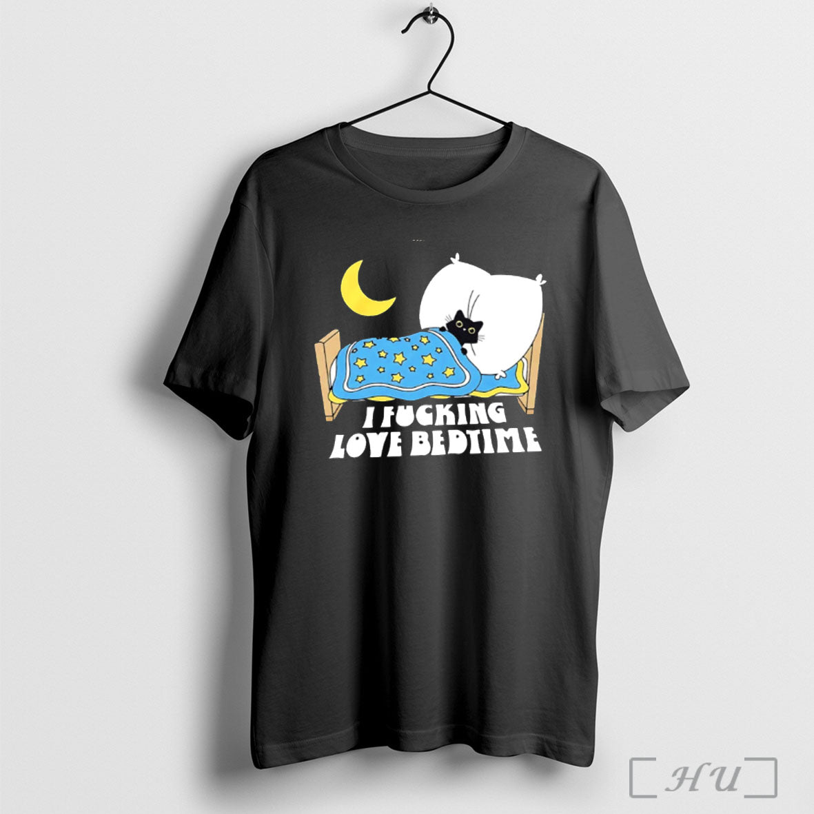 Officials I Fucking Love Bedtime Black Cat T Shirt