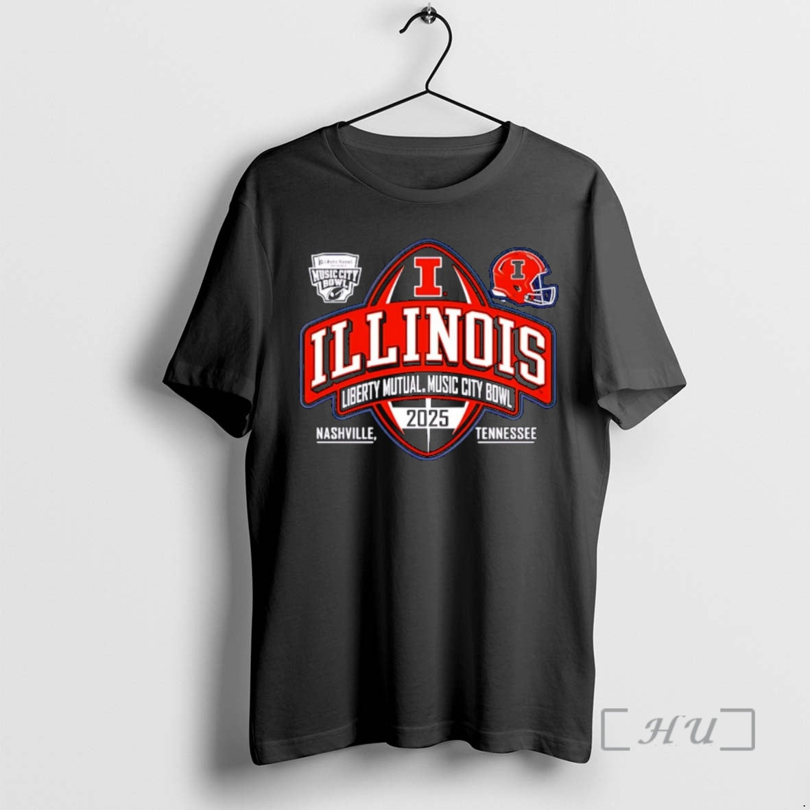 Officials Illinois Football Adult 2025 Liberty Mutual Music City Bowl Logo Christmas Premium T Shirts Hoodie, Sweatshirt
