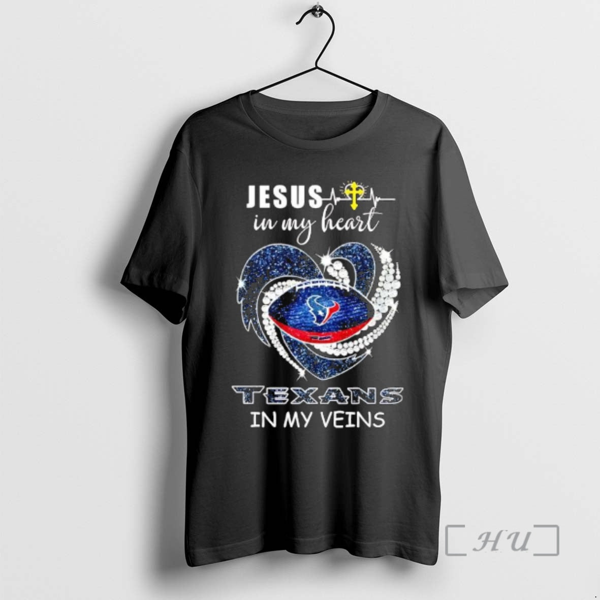 Officials Jesus In My Heart Houston Texans In My Veins Heartbeat Line Premium T Shirts Hoodie, Sweatshirt
