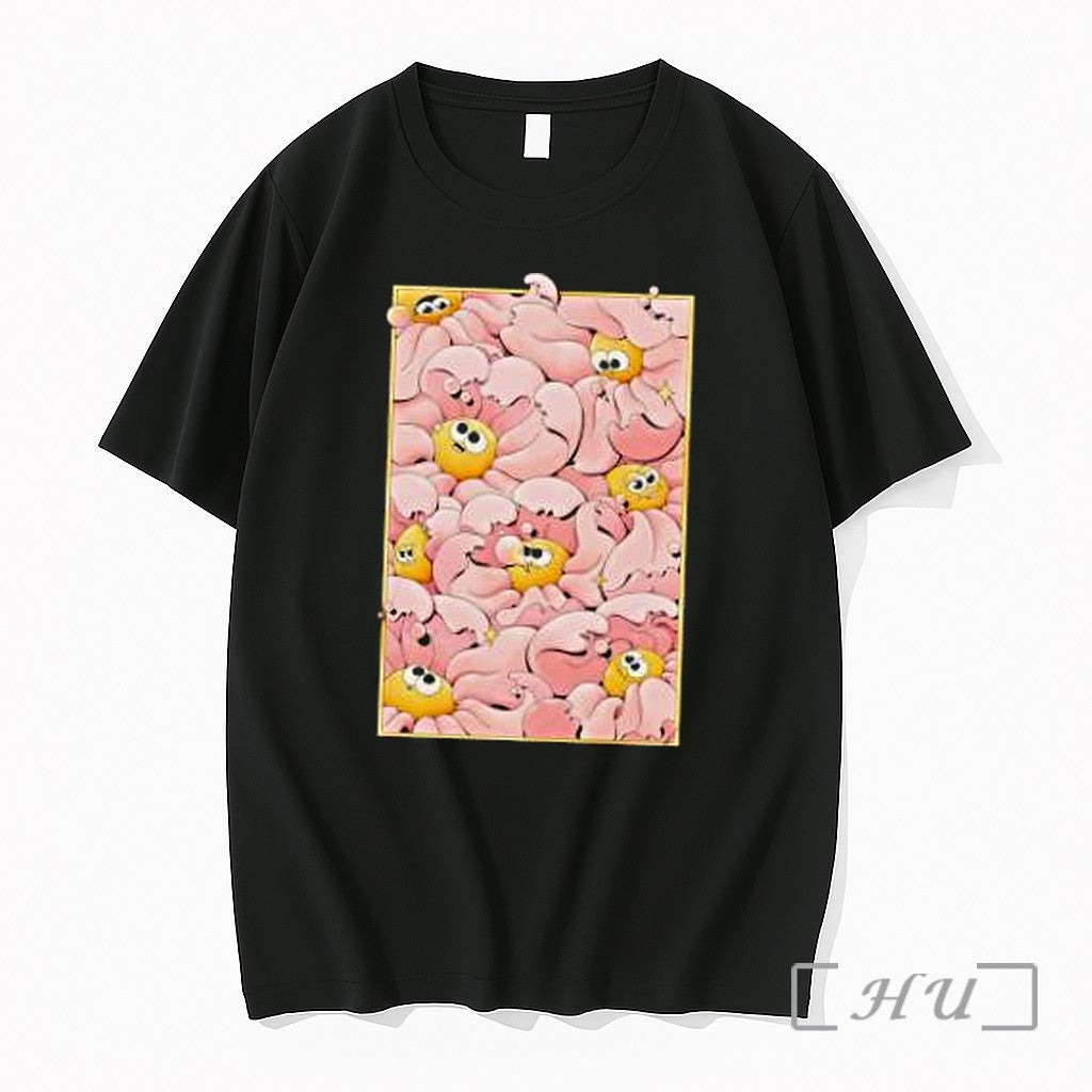 Officials Many Yellow Round Characters With Large Eyes In Pink Flowing Premium T Shirts Sweater