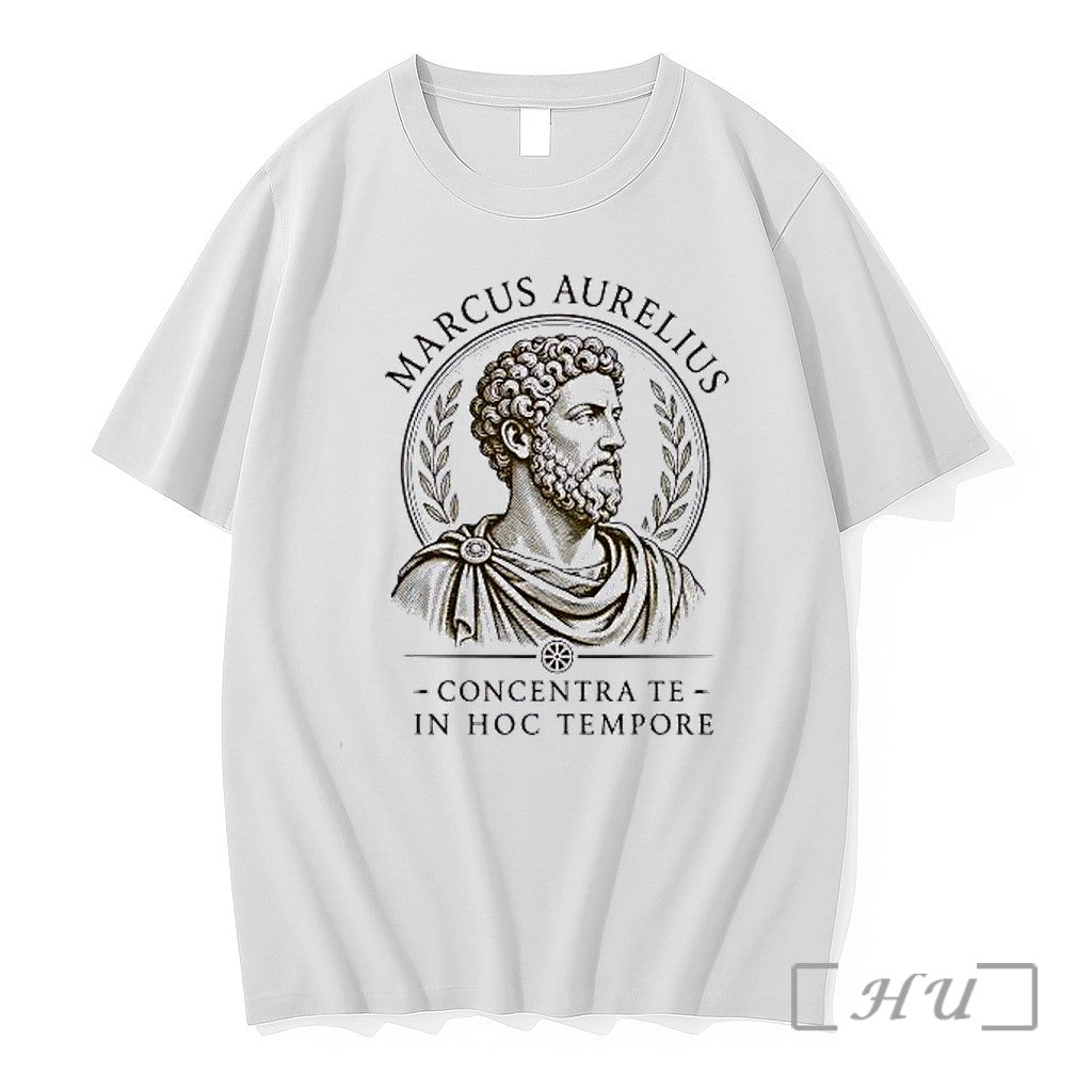 Officials Marcus Aurelius Roman Emperor Stoic Philosopher Concentra Te In Hoc Tempore Premium T Shirts