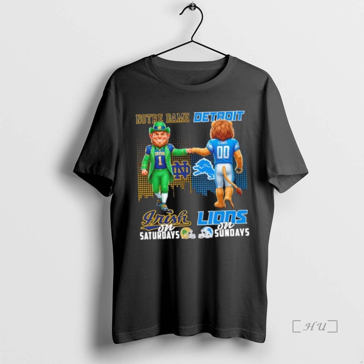 Officials Mascots Notre Dame Fighting Irish On Saturdays X Detroit Lions On Sundays Skyline Premium T-Shirts, Hoodie,...