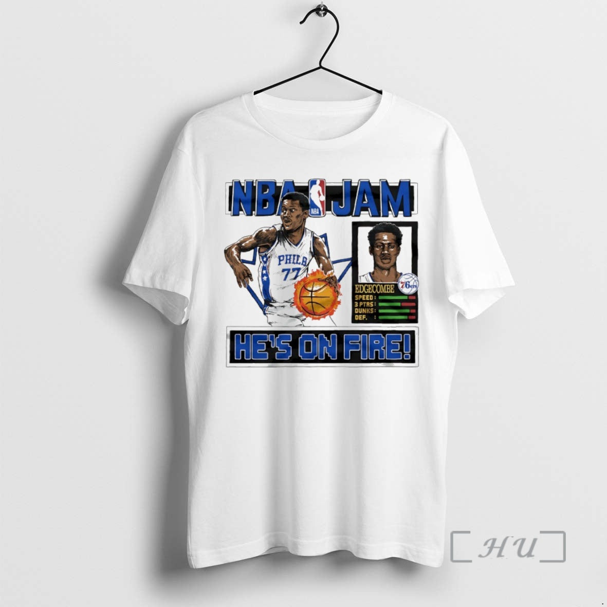 Officials Nba Jam Vj Edgecombe Philadelphia 76ers Hes On Fire Circle Premium T Shirts Sweater Hoodie, Sweatshirt