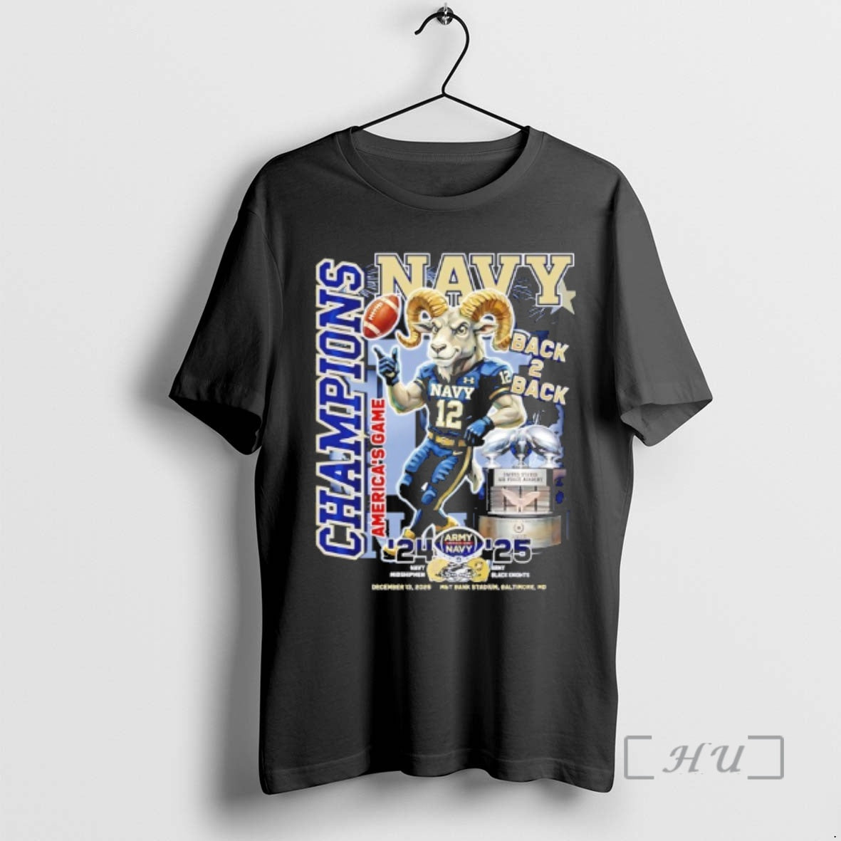 Officials Navy Midshipmen Back 2 Back 24 25 Americas Game Champions Mascot Premium T Shirts
