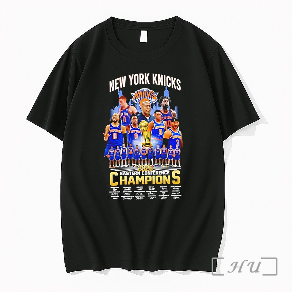 Officials New York Knicks 2026 Eastern Conference Champions Collage Team Signatures Trophy Premium T Shirts