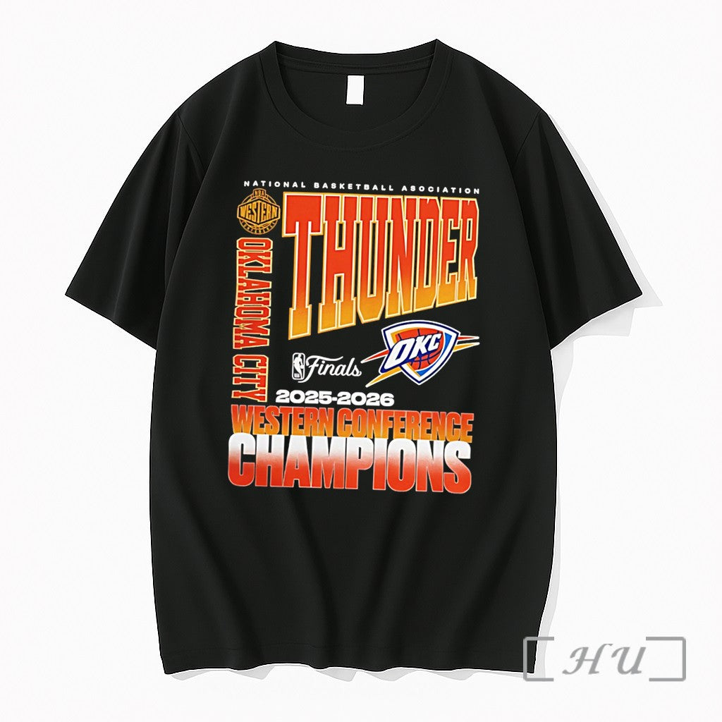 Officials Oklahoma City Thunder 2026 Nba Western Conference Champions Stacked Block Tee Premium T Shirts