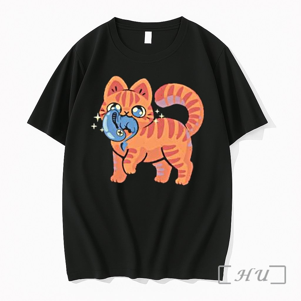 Officials Orange Tabby Cat With Sparkles Holding Blue Alien Creature