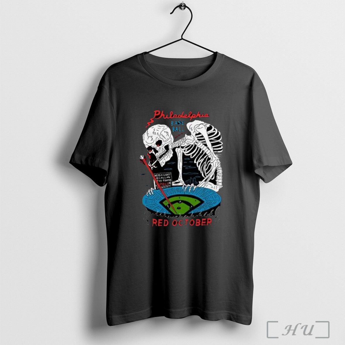 Officials Philadelphia Phillies Red October Skull Skeleton T Shirt