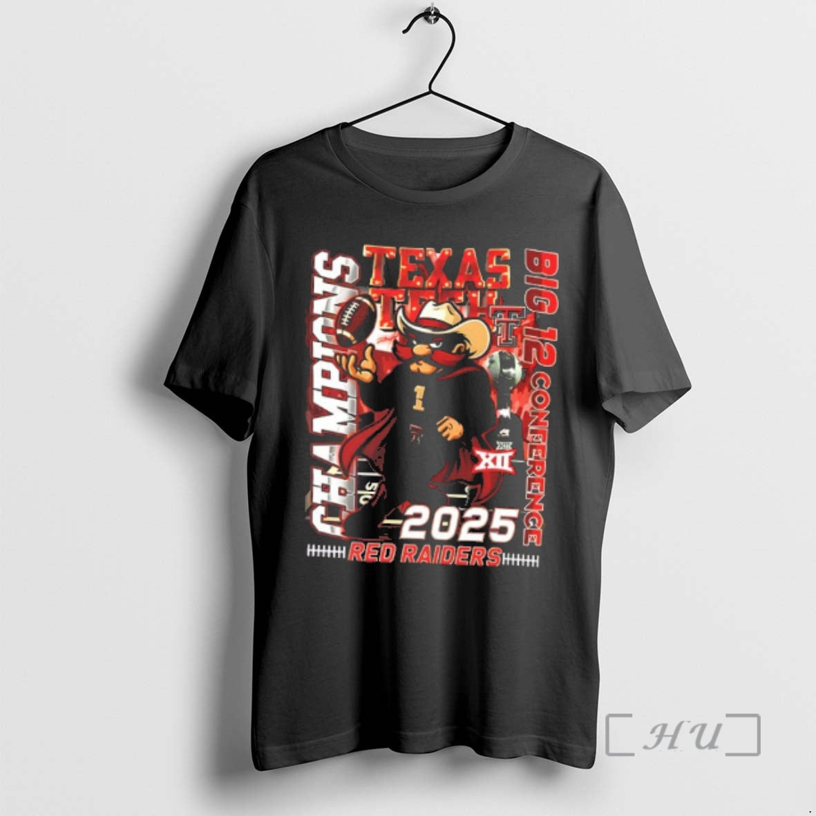 Officials Texas Tech Red Raiders 2025 Big 12 Champions Mascot 2 Sided Premium T Shirts Hoodie, Sweatshirt