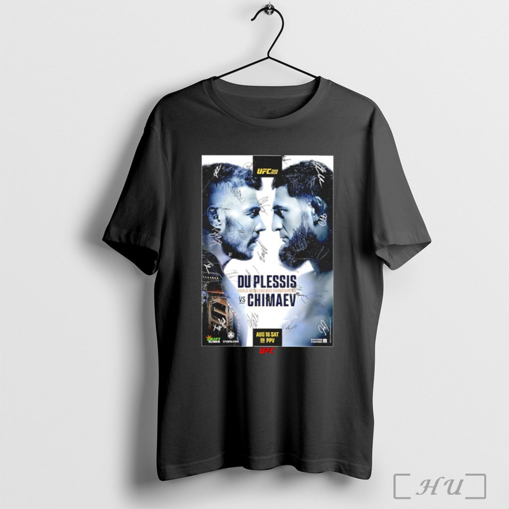 Officials Ufc 319 Du Plessis Vs Chimaev Autographed Event Signatures T Shirt
