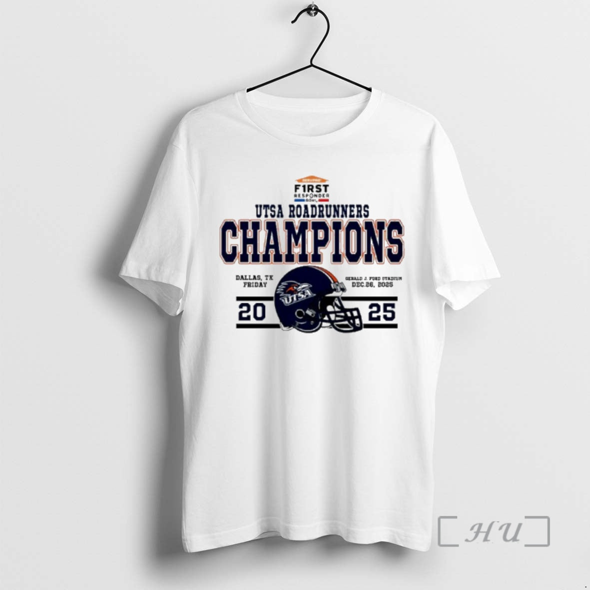 Officials Utsa Roadrunners Football 2025 First Responder Bowl Champions Helmet T-Shirts, Hoodie, Sweatshirt