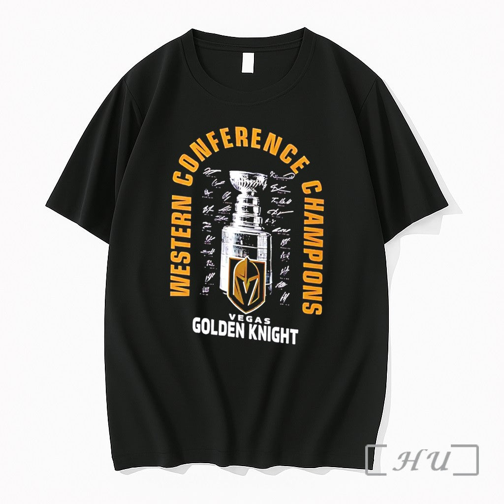 Officials Vegas Golden Knights 2026 Nhl Western Conference Champions Signatures Trophy Tee Premium T Shirts