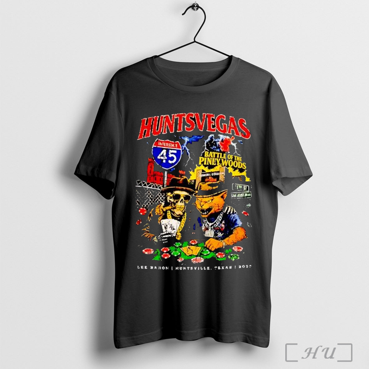 Officials Welcome To Huntsvegas Interstate 45 Skulls Skeleton Mafia Card Game T Shirt