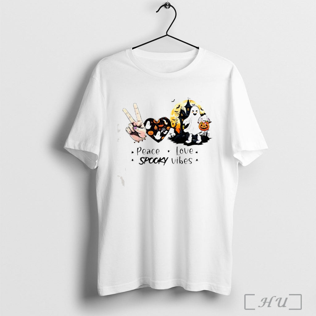 Officials Halloween Ghost Peace Love Spooky Vibes T Shirt