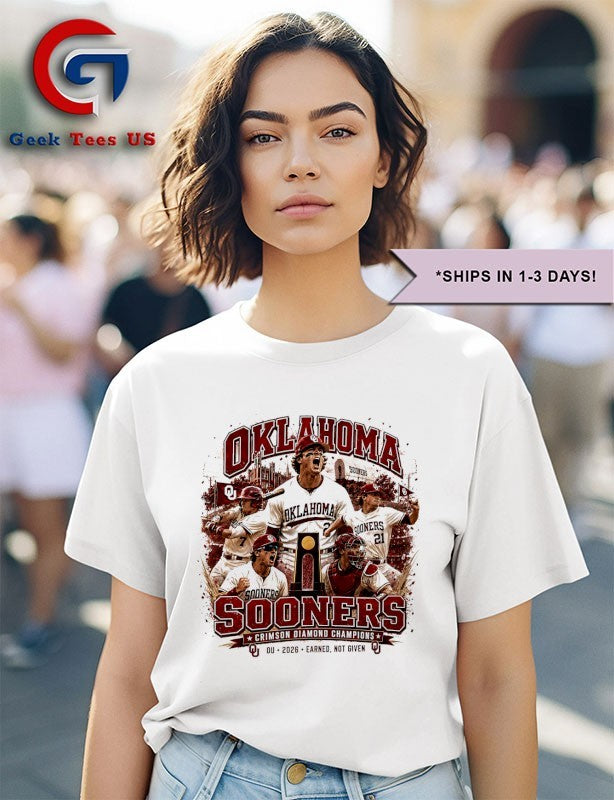 Oklahoma Sooners Baseball Team 2026 Earned Not Given Crimson Diamond Champions T-shirt