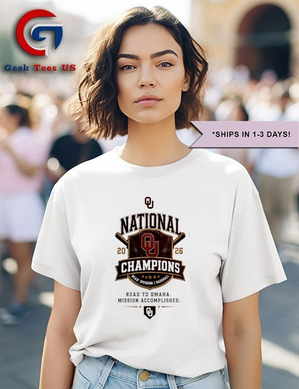 Oklahoma Sooners NCAA Division I Baseball National Champions 2026 Road to Omaha T-shirt