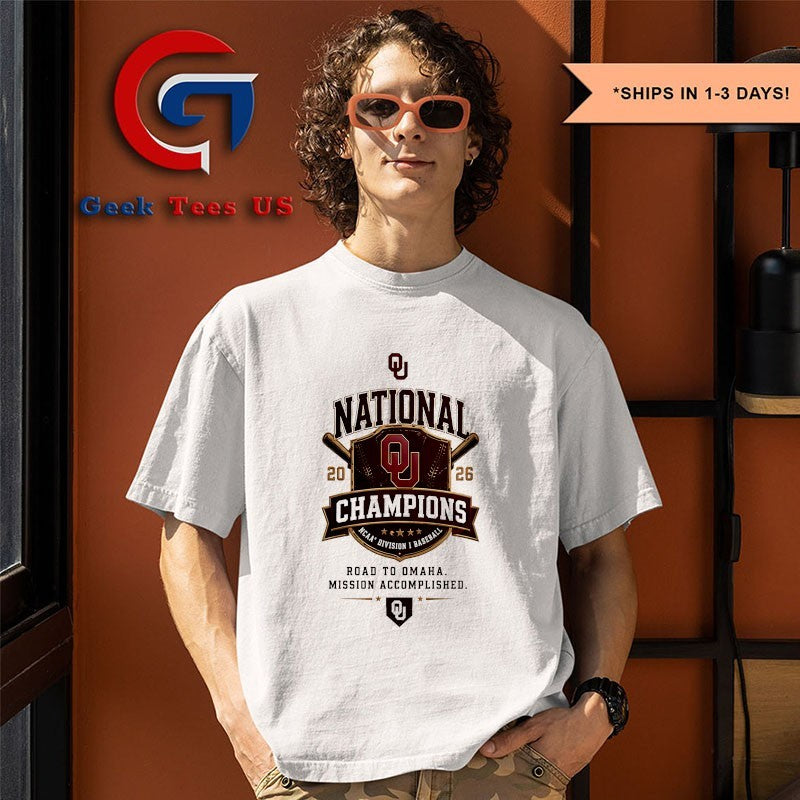 Oklahoma Sooners NCAA Division I Baseball National Champions 2026 Road to Omaha T-shirt