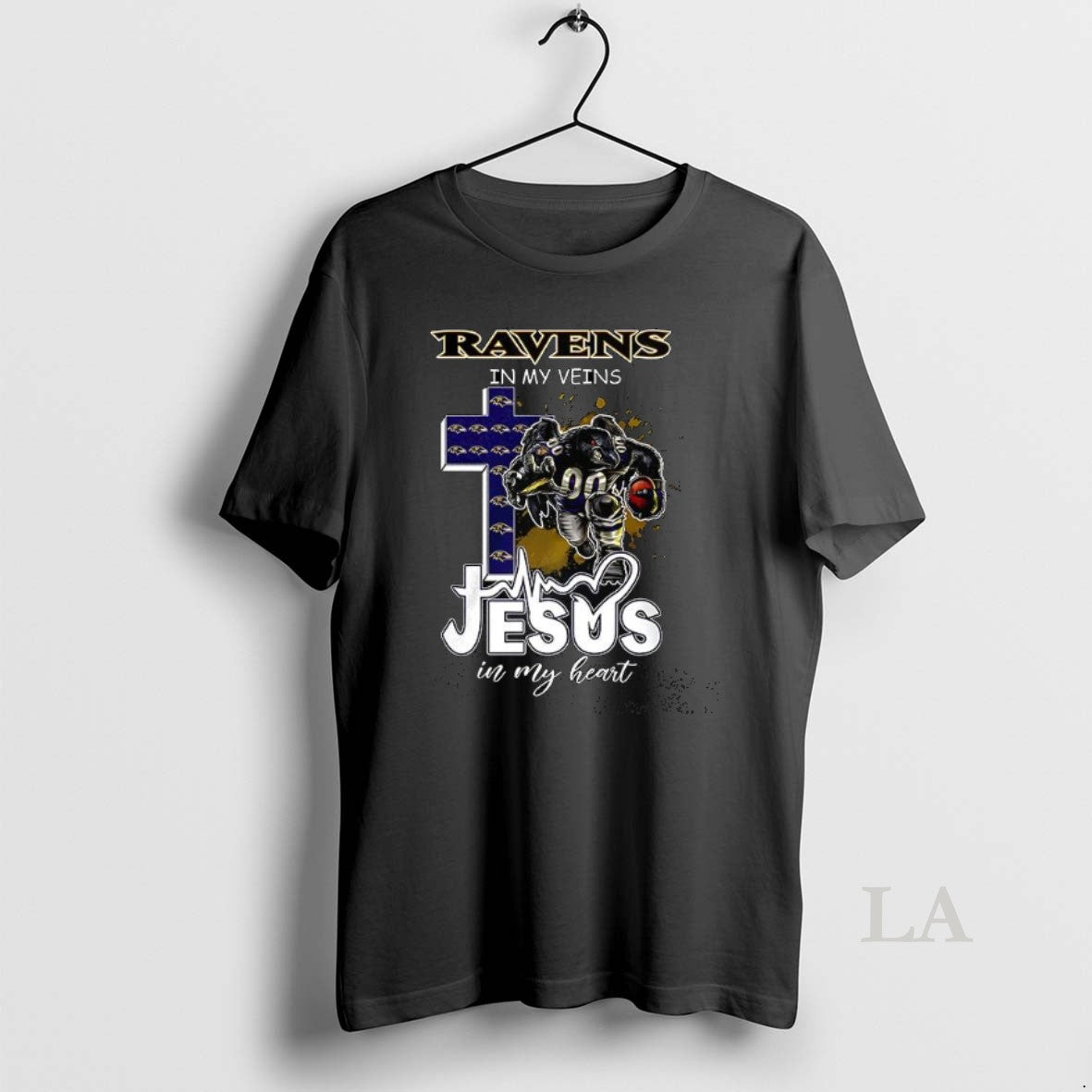 Original Baltimore Ravens In My Veins Jesus In My Heart Mascot T-Shirts, Hoodie, Sweatshirt | AU01DripNestTees.com