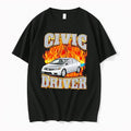 Original Civic Driver Civic On Fire White Car Illustration Tee Tshirts Jpg