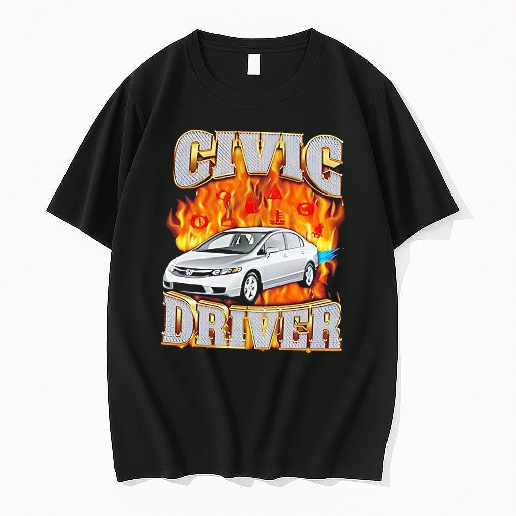 Original Civic Driver Civic On Fire White Car Illustration Tee Tshirts Jpg