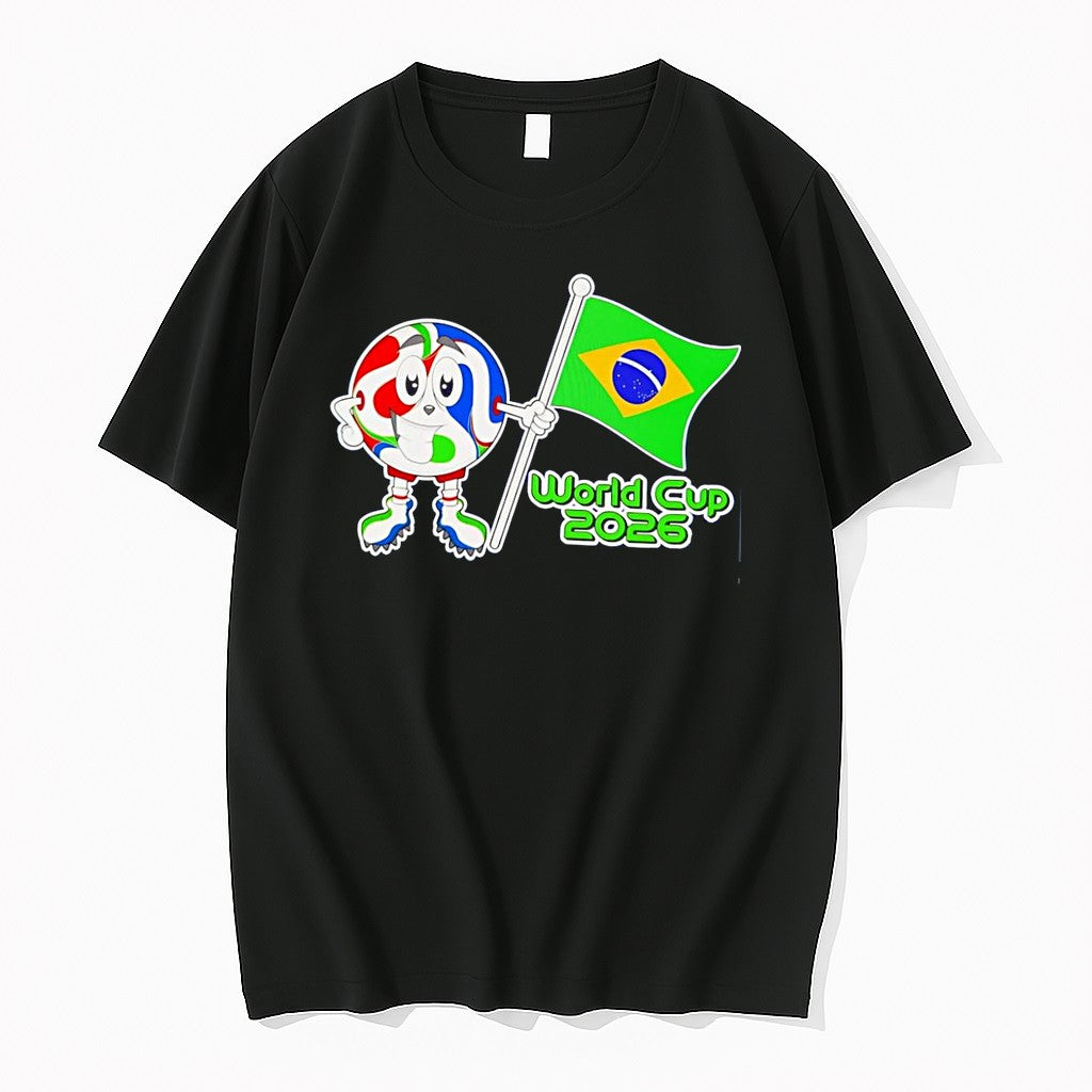 Original Dads Cartoons Mascot Holding Brazil Flag World Cup 2026 Black Tshirts