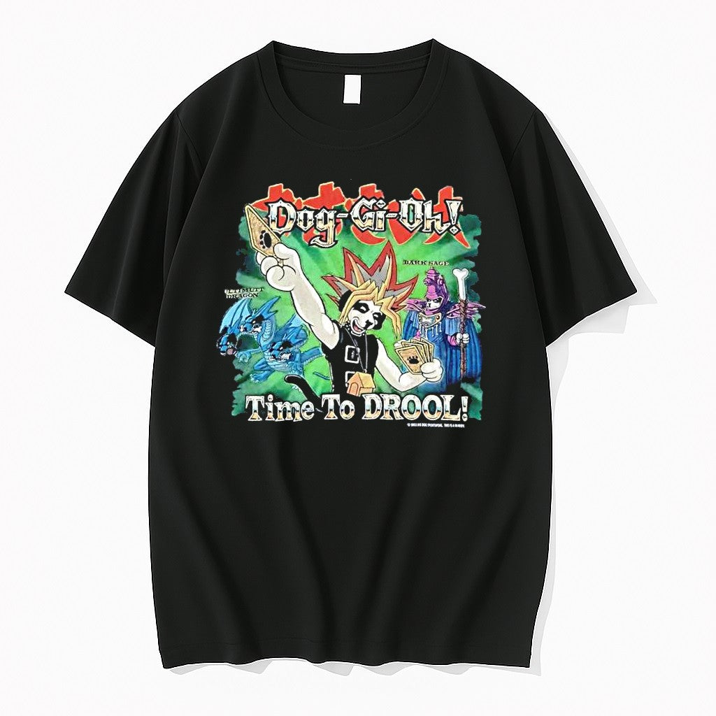 Original Dog Gi Oh Time To Drool Funny Dog Yu Gi Oh Anime Parody Tshirts